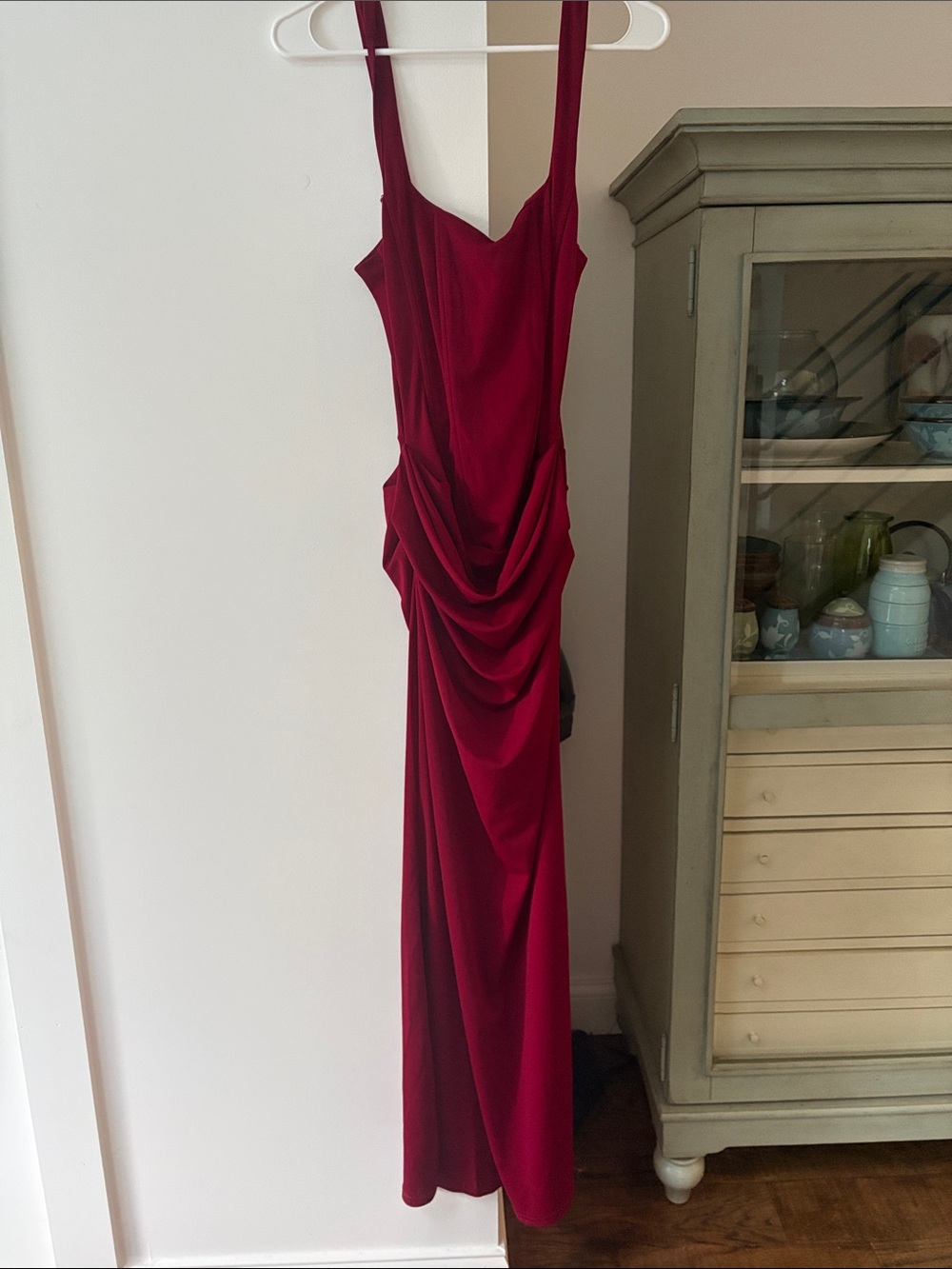 Elegant Wine-Red Draped Maxi Dress (for prom or formal wear) NEVER WORN